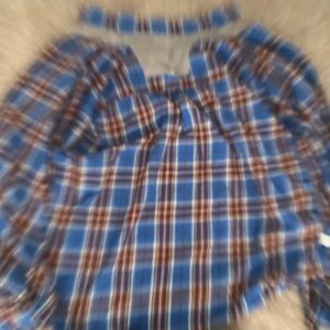 blue square button down shirt
